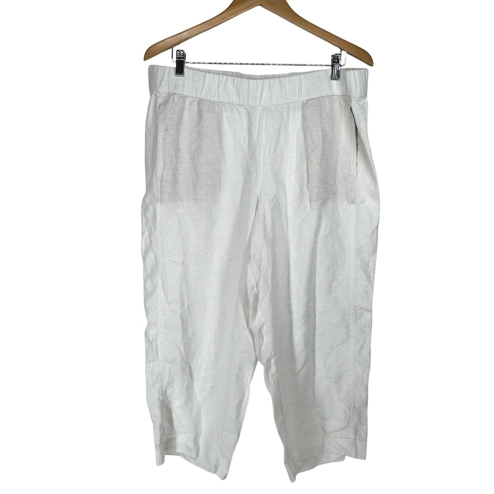 Pure J Jill White 100% Linen Crop Pants Womens Large Petite Pull On Minimalist